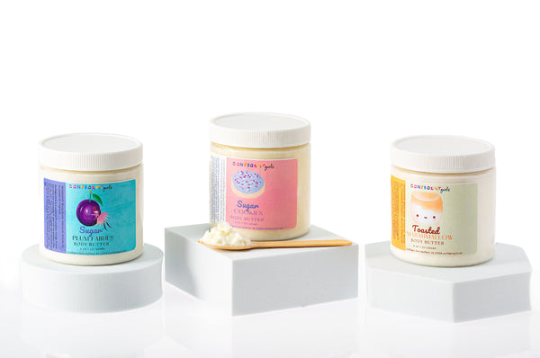 Natural body butters with antioxidants that provide a protective layer to skin keeping it hydrated