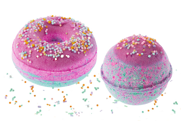 Cotton candy scented donut bath bomb fizzy soak with sprinkles great self care and party favors