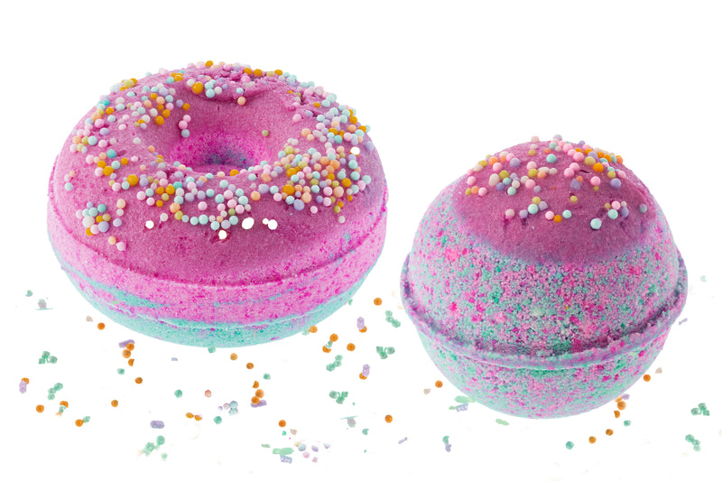 Cotton candy scented donut bath bomb fizzy soak with sprinkles great self care and party favors