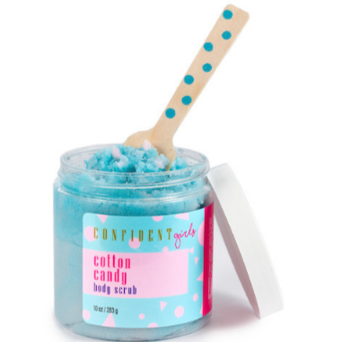 All natural cotton candy exfoliating sugar scrub for body using organic ingredients for naturally hydrated skin