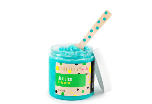 Hydrating Jamaica sugar scrub with organic ingredients that remove dead skin cells to reveal glowing hydrated skin